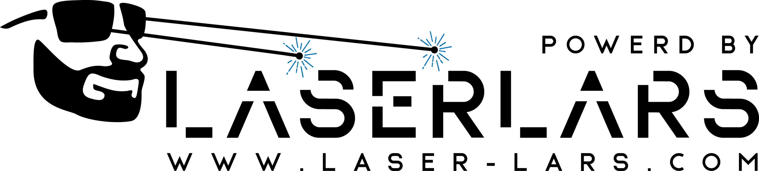 Logo LaserLars, großes Logo mit Wortmarke, Bildmarke und Webseite